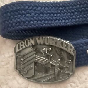Vintage Men’s (Large) Silver Ironworker Belt Buckle with Blue Belt Strap